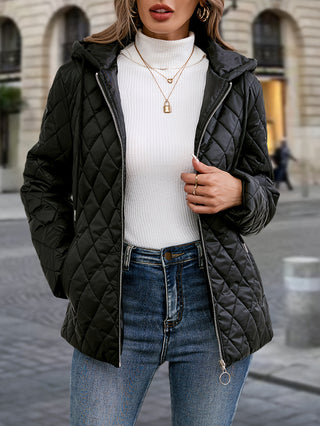 Damen Steppjacke Mit Kapuze Und Diamant-Steppmuster | Übergangs