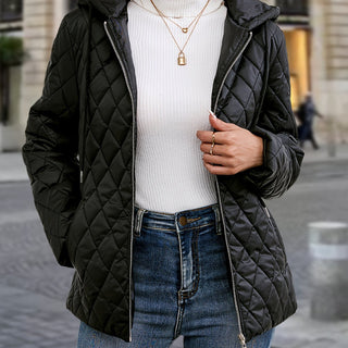 Damen Steppjacke Mit Kapuze Und Diamant-Steppmuster | Übergangs