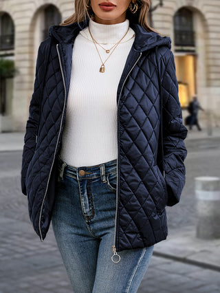 Damen Steppjacke Mit Kapuze Und Diamant-Steppmuster | Übergangs