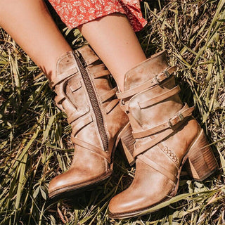 Damen Stiefeletten Mit Reißverschluss Und Riemen | Vintage