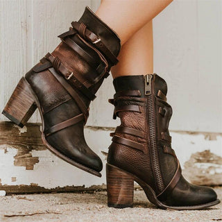 Damen Stiefeletten Mit Reißverschluss Und Riemen | Vintage