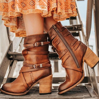 Damen Stiefeletten Mit Reißverschluss Und Riemen | Vintage