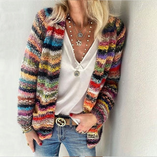 Damen Strickjacke Mit Bunter Struktur Und Offenem Schnitt | Boho