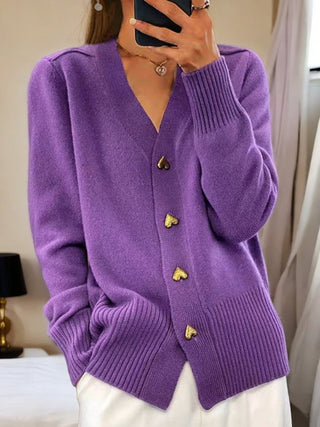 Damen Strickjacke Mit Herzknöpfen Und V-Ausschnitt | Weich