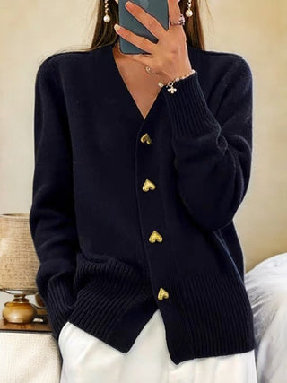 Damen Strickjacke Mit Herzknöpfen Und V-Ausschnitt | Weich