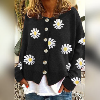Damen Strickjacke Mit Knöpfen | Gänseblümchen-Motiv
