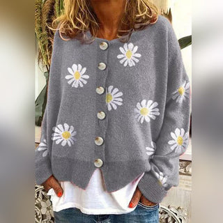 Damen Strickjacke Mit Knöpfen | Gänseblümchen-Motiv