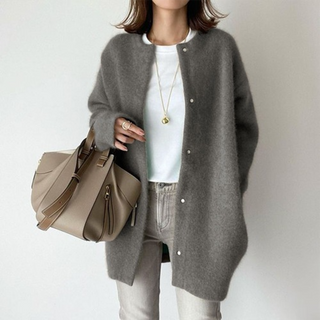 Damen Strickjacke Mit Knöpfen Rundhals | Lang