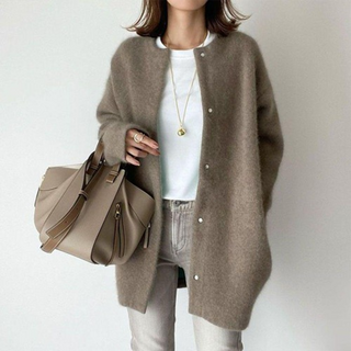 Damen Strickjacke Mit Knöpfen Rundhals | Lang
