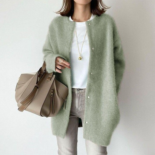 Damen Strickjacke Mit Knöpfen Rundhals | Lang