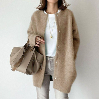 Damen Strickjacke Mit Knöpfen Rundhals | Lang
