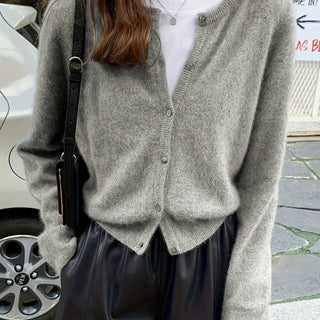 Damen Strickjacke Mit Rundhalsausschnitt Und Knopfleiste | Klassisch