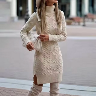 Damen Strickkleid Mit Zopfmuster | Lang