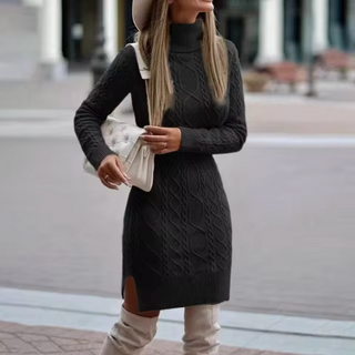 Damen Strickkleid Mit Zopfmuster | Lang