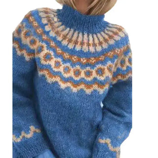 Damen Strickpullover Im Norwegerstil Mit Rollkragen | Warm