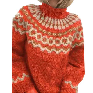 Damen Strickpullover Im Norwegerstil Mit Rollkragen | Warm