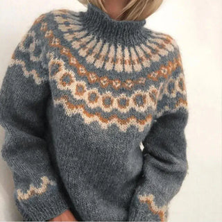 Damen Strickpullover Im Norwegerstil Mit Rollkragen | Warm
