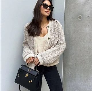 Damen Teddy Jacke mit Knöpfen | Lässiger Stil