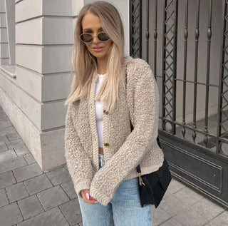 Damen Teddy Jacke mit Knöpfen | Lässiger Stil