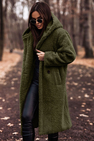 Damen Teddy Mantel mit Kapuze | Lang