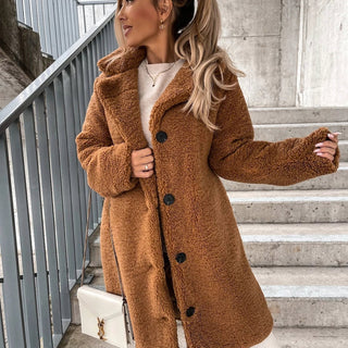 Damen Teddy Mantel mit Knöpfen | Langer Style