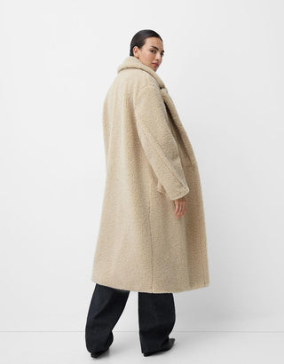 Damen Teddy Mantel mit Knopfleiste | Langer Wintermantel