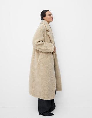 Damen Teddy Mantel mit Knopfleiste | Langer Wintermantel