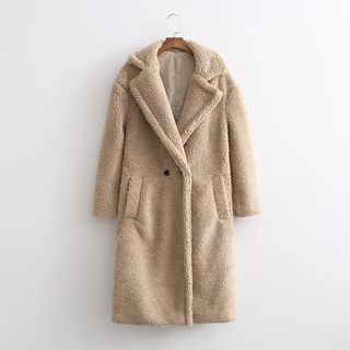 Damen Teddy Mantel mit Knopfleiste | Langer Wintermantel