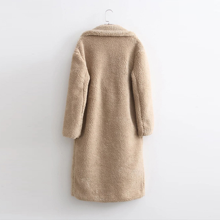 Damen Teddy Mantel mit Knopfleiste | Langer Wintermantel