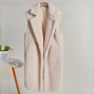 Damen Teddy Mantel mit Reverskragen | Ärmellos