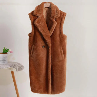 Damen Teddy Mantel mit Reverskragen | Ärmellos