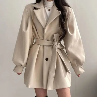 Damen Trenchcoat Mit Gürtel & Ballonärmeln