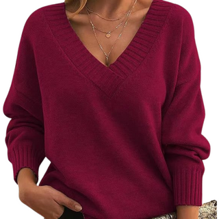Damen V-Ausschnitt Pullover Mit Rippbündchen | Locker