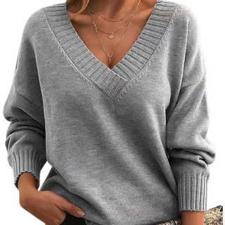 Damen V-Ausschnitt Pullover Mit Rippbündchen | Locker