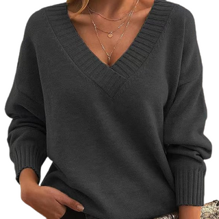 Damen V-Ausschnitt Pullover Mit Rippbündchen | Locker