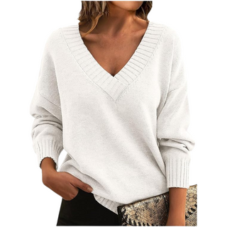 Damen V-Ausschnitt Pullover Mit Rippbündchen | Locker