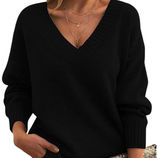 Damen V-Ausschnitt Pullover Mit Rippbündchen | Locker