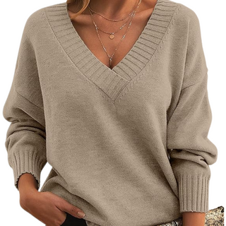 Damen V-Ausschnitt Pullover Mit Rippbündchen | Locker