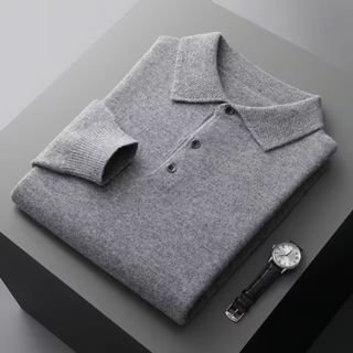 Enzo | Herren Strick Poloshirt mit Knopfleiste | Langarm