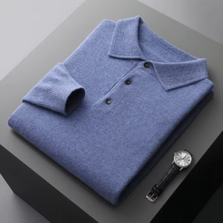 Enzo | Herren Strick Poloshirt mit Knopfleiste | Langarm