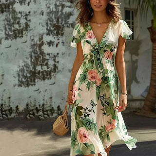 Fiorella | Damen Sommer Luftiges Blumenkleid | Midi