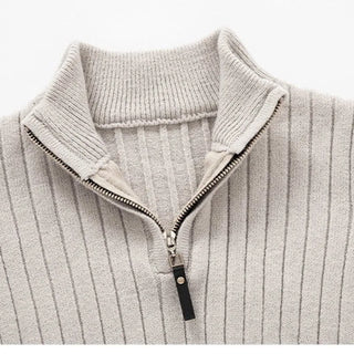 Flavio | Herren Gerippter Strickpullover mit Zipperkragen