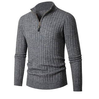 Flavio | Herren Gerippter Strickpullover mit Zipperkragen