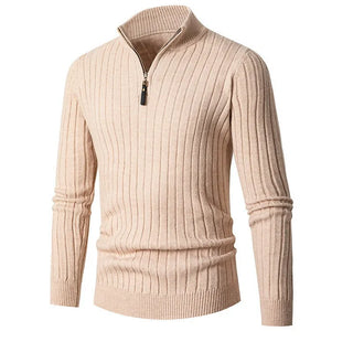 Flavio | Herren Gerippter Strickpullover mit Zipperkragen