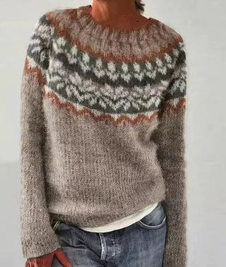 Gemusterter Damen Strickpullover | Lockere Passform