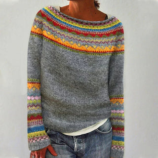 Gemusterter Damen Strickpullover | Lockere Passform