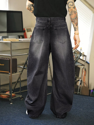 Herren Baggy-Jeans Mit Breitem Beinverlauf | Dunkelwaschung