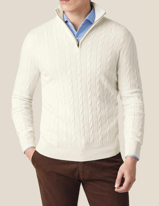 Leandro | Herren Strickpullover mit Zipper & Zopfmuster