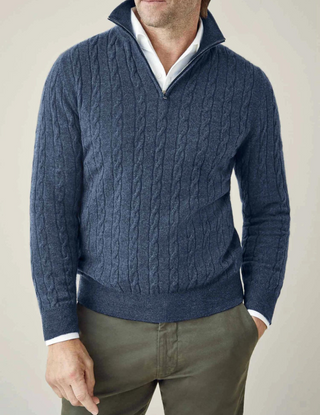 Leandro | Herren Strickpullover mit Zipper & Zopfmuster