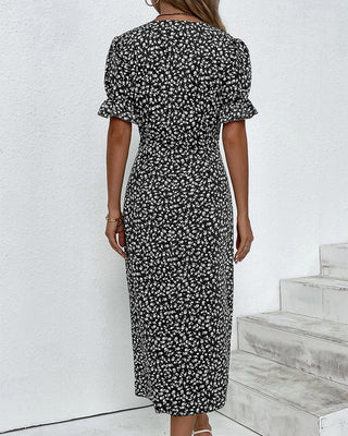 Livia | Damen Sommer Vintage Midi Kleid mit Knopfdetails